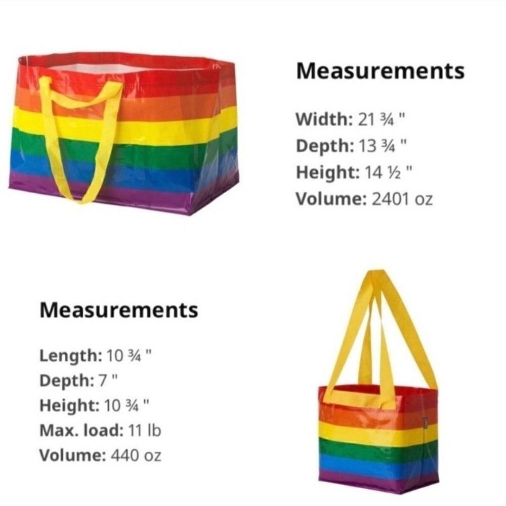 Ikea Rainbow Plastic Tote Bundle of 2 Large and Small Durable Waterproof New - Picture 7 of 9